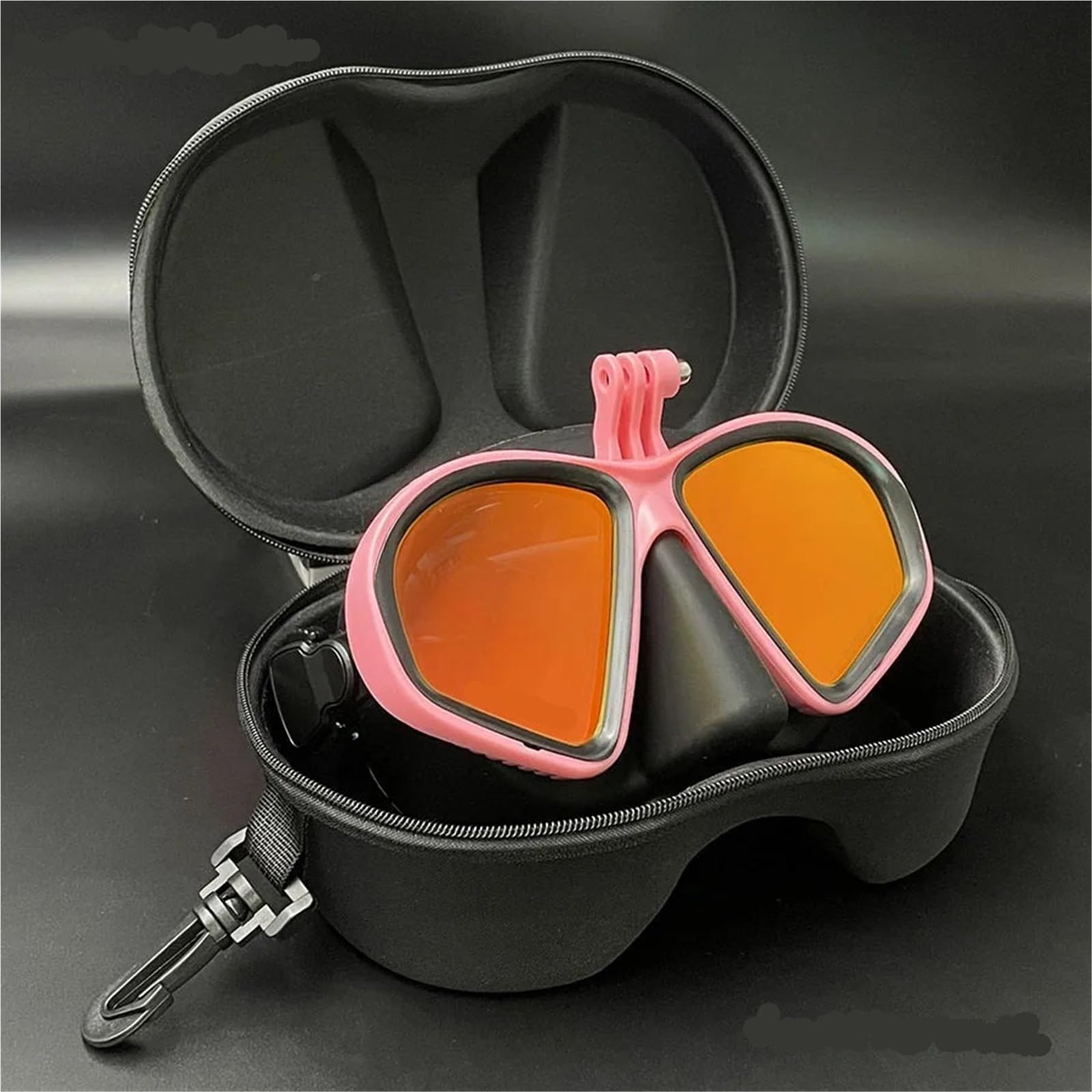 Buceo Kit de de Buceo Máscara de Buceo de bajo Volumen con Soporte para cámara, Paquete de Gafas de Buceo de Vidrio Templado con Espejo en Caja Negra con Cremallera(Pink 1)