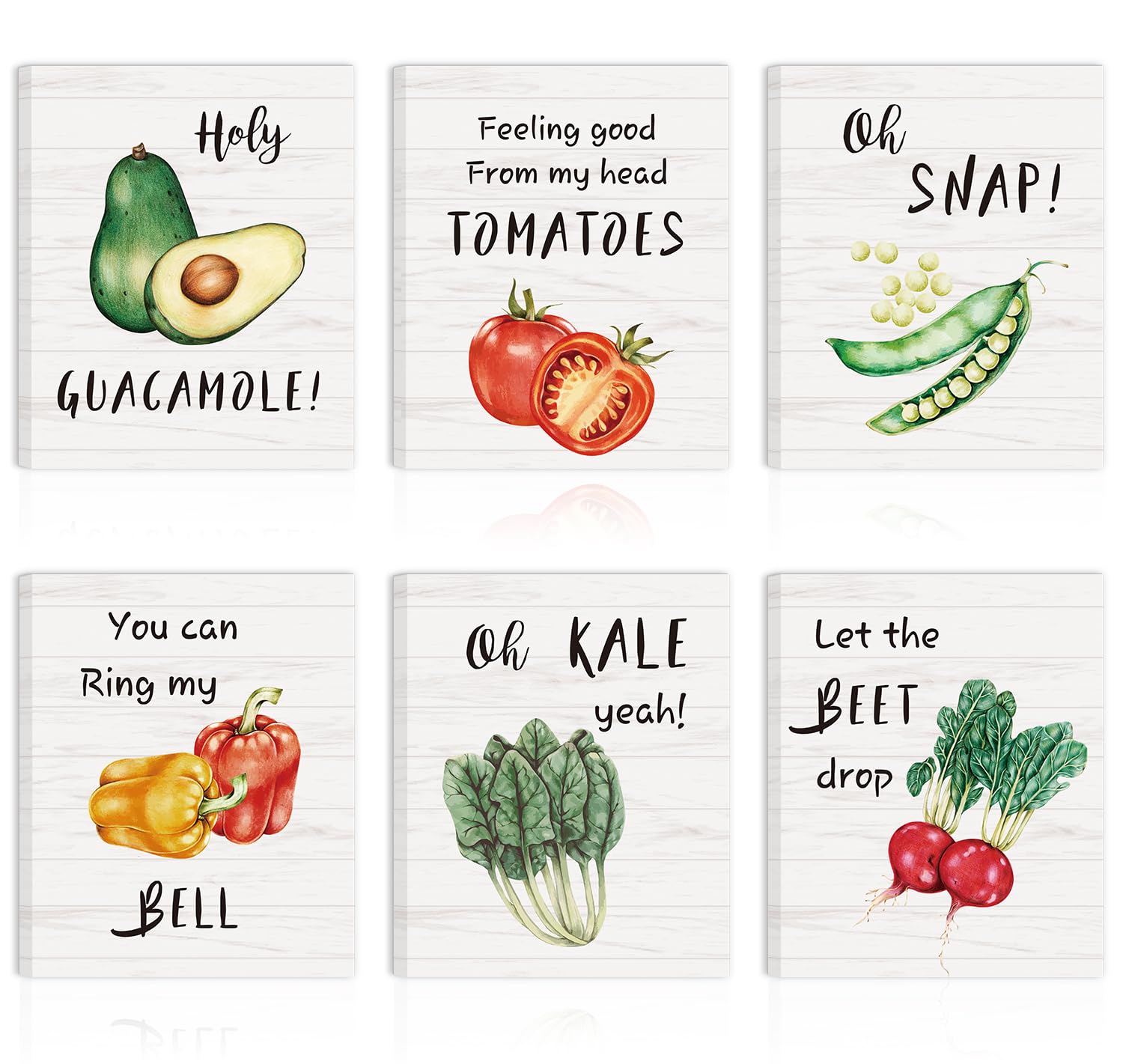 KAIRNE Vegetable Themed Art Prints,Set Of 6(12X16inch,framed)Funny Kitchen Wall Art,Botanical Nutrition Poster,Culinary Canvas Pictures,Cafeteria Decorations For School Restaurant Dining Kitchen Decor