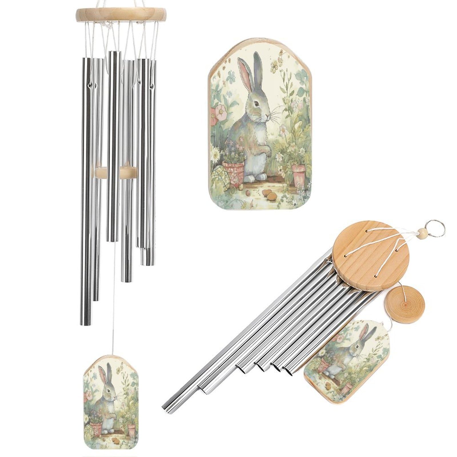 Fekiloot Style Garden Bunny Tone Wind Chimes For Outside,Wind Bell With 6 Aluminum Alloy Tubes,Sympathy Wind Chime For Yard/Garden/Patio Decor