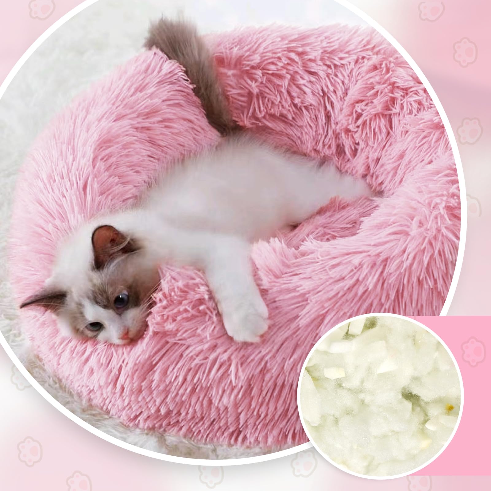 MDDK DY Cuscino per cani, Cuccia Cane interno Morbida Rotonda, Anti-ansia e soffice cuccia gatto, Base Antiscivolo e Lavabile, 50 cm Rosa