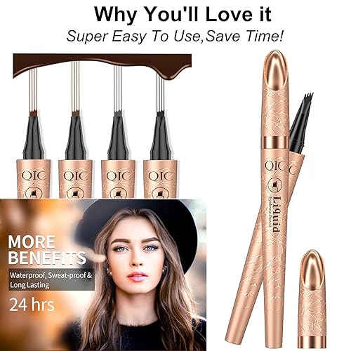 Miniatura 7 de Lápiz de cejas líquido para maquillaje de ojos, lápiz de cejas impermeable, micro 4 puntas, lápiz de cejas para levantar y arrebatar cejas,