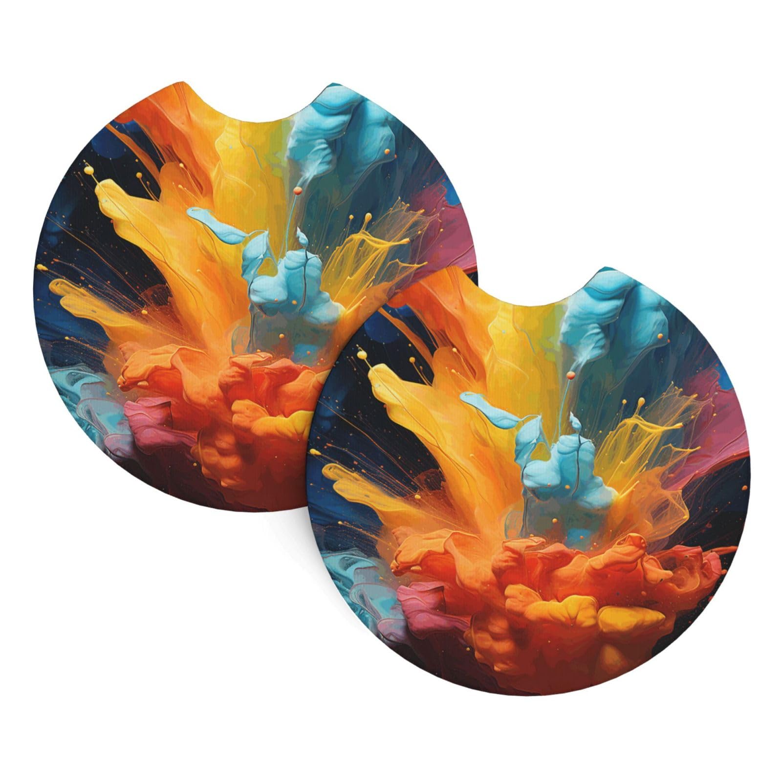 2 Pack Car Coaster for Cup Holders Paint Abstract Car Cup Coaster 2.7" Neoprene Non-Slip Automotive Cup Mat Universal Auto Car Interior Accessories for Women Men Cup Pad