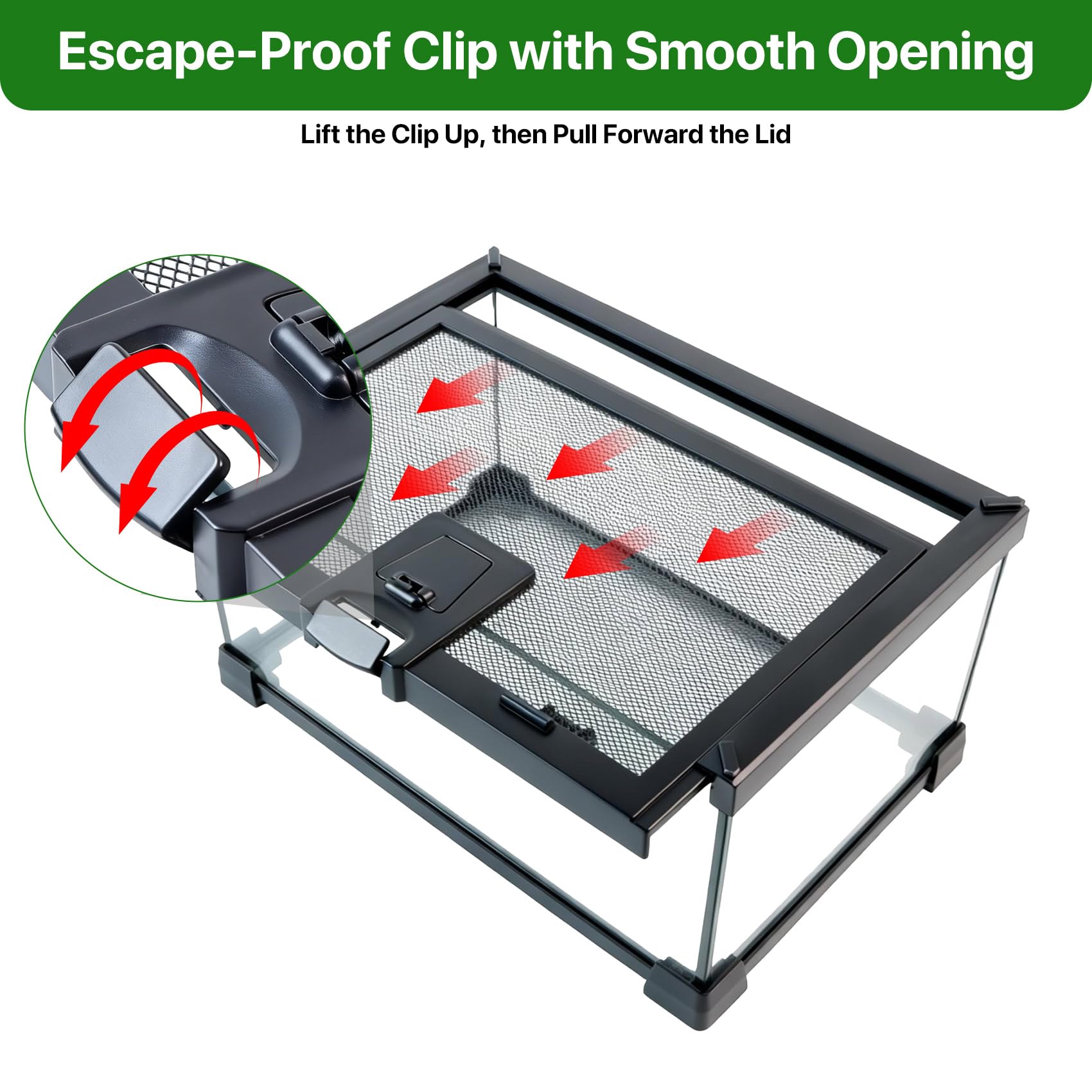 Mini serbatoio di vetro per rettili, 30,5 x 20,3 x 15,2 cm, coperchio in rete con apertura superiore con fermo, vista chiara a 360°, recinzione ventilata per ragni saltatori, tarantole, isopodi e rane