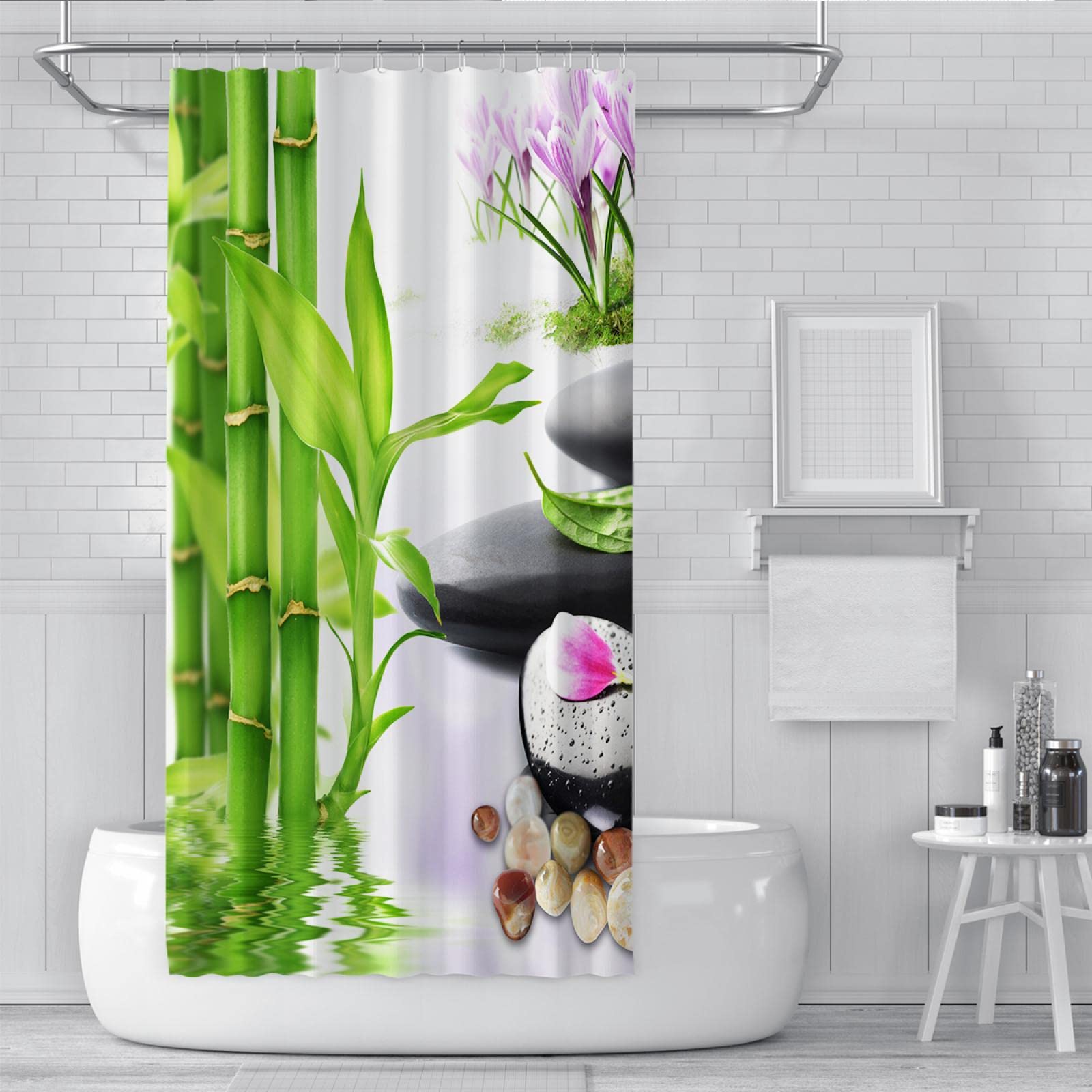Zen Spa zasłona prysznicowa zielony bambus Zen kamień prosty wystrój łazienki zasłony trwała tkanina poliestrowa z haczykami 150Wx200Lcm