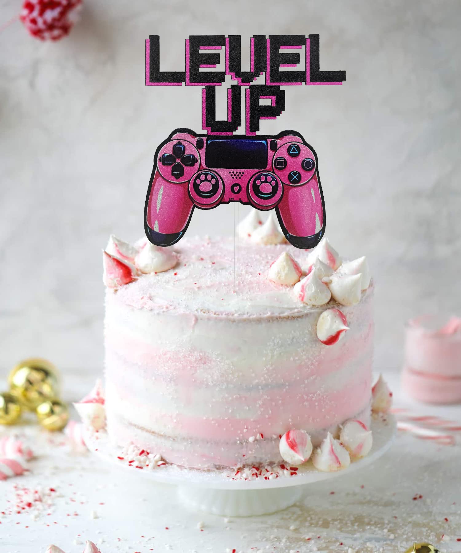 Video Game Cake Topper With Glitter - Perfect For Gaming Themed Birthday Parties