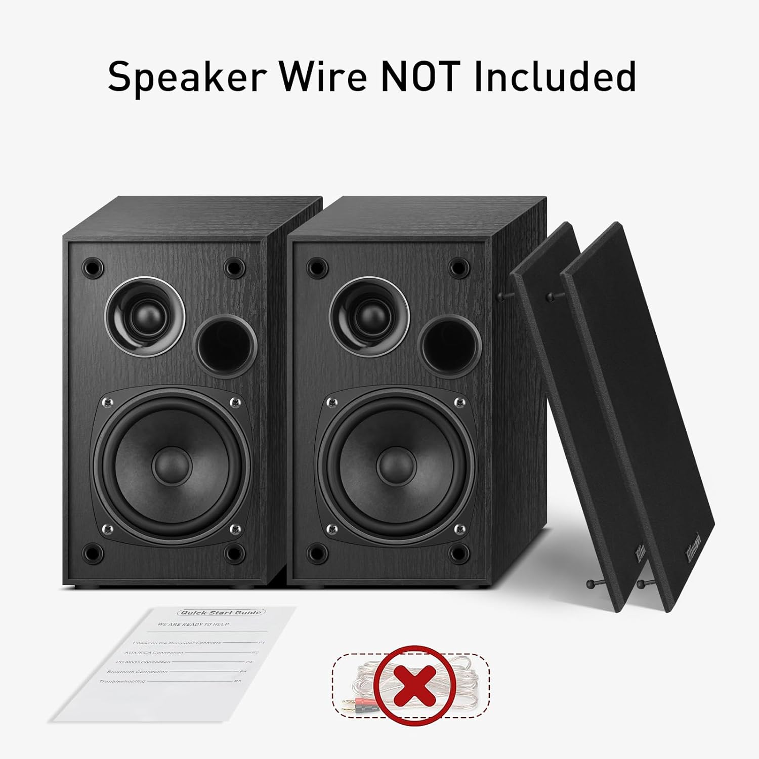 Elimavi Passive Bookshelf Speakers, 2-Way Design with 4" Woofer & 1" Silk Horn Tweeter, 60Hz Bass, Ideal for Home, Office & Theater, Black