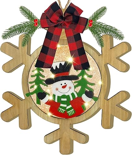 Iluminación y temporizador Corona de muñeco de nieve para puerta delantera, letreros de Navidad con luces, funciona con pilas, decoraciones de