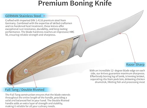 Miniatura 4 de Cuchillo para deshuesar Cuchillo de filete de chef de cocina de 6 pulgadas Hoja de acero inoxidable de alto carbono súper afilada para recortar
