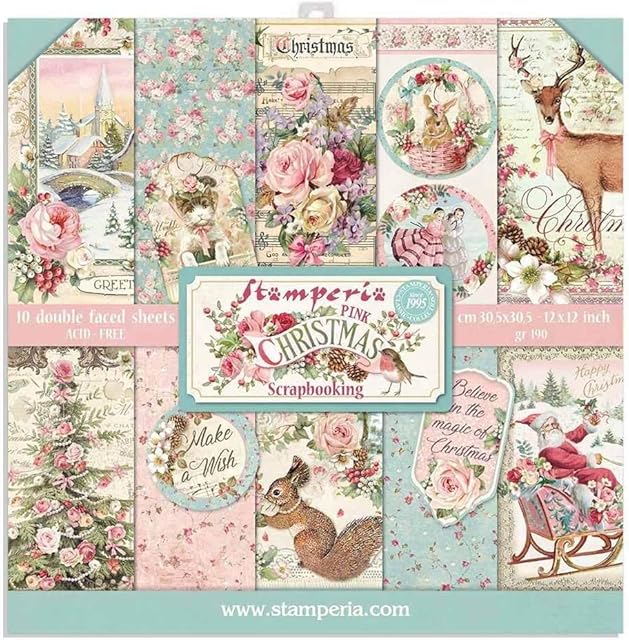 Stamperia Pink Christmas-Pad, 12 x 12 inches
