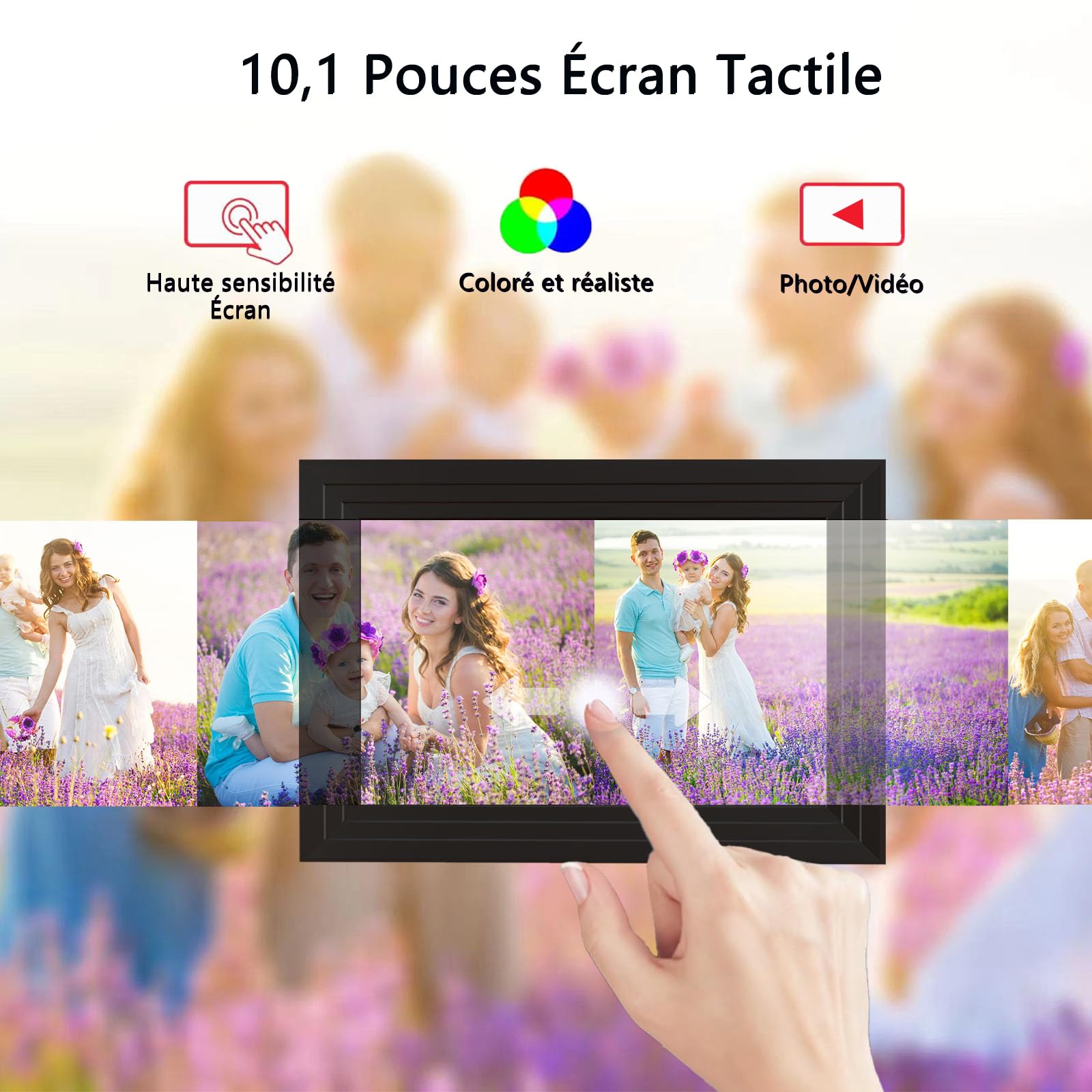 Cadre Photo Numérique WiFi - 10.1 Pouces，IPS Écran Tactile HD, Mémoire de 32 Go, Rotation Automatique,Partagez des Photos Via Frameo App,Noir