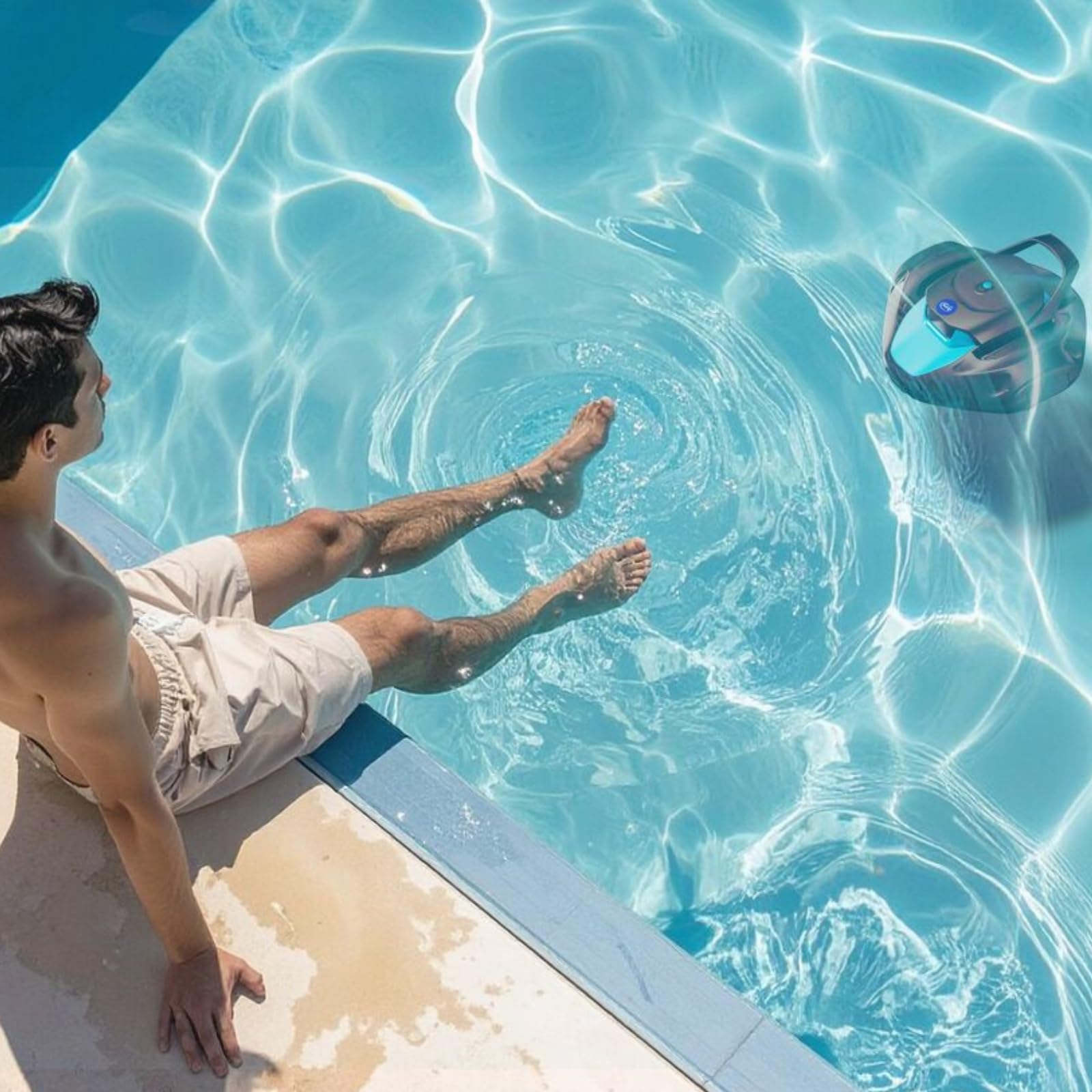 Gre - Moovo 90 Robot Limpiafondos Piscina eléctrico y Recargable para Piscinas Elevadas y Enterradas hasta 80 m², Limpieza Automática Fondo Plano, Inalámbrico, Autonomía 90min, Depósito 2 L