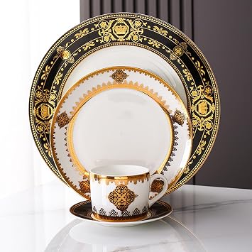 24-piece dinnerware sets dish set for 6 kitchen dish set lightweight bone china dinner plates and cup colorful horse cups and plates sets for housewarming, party, dinner