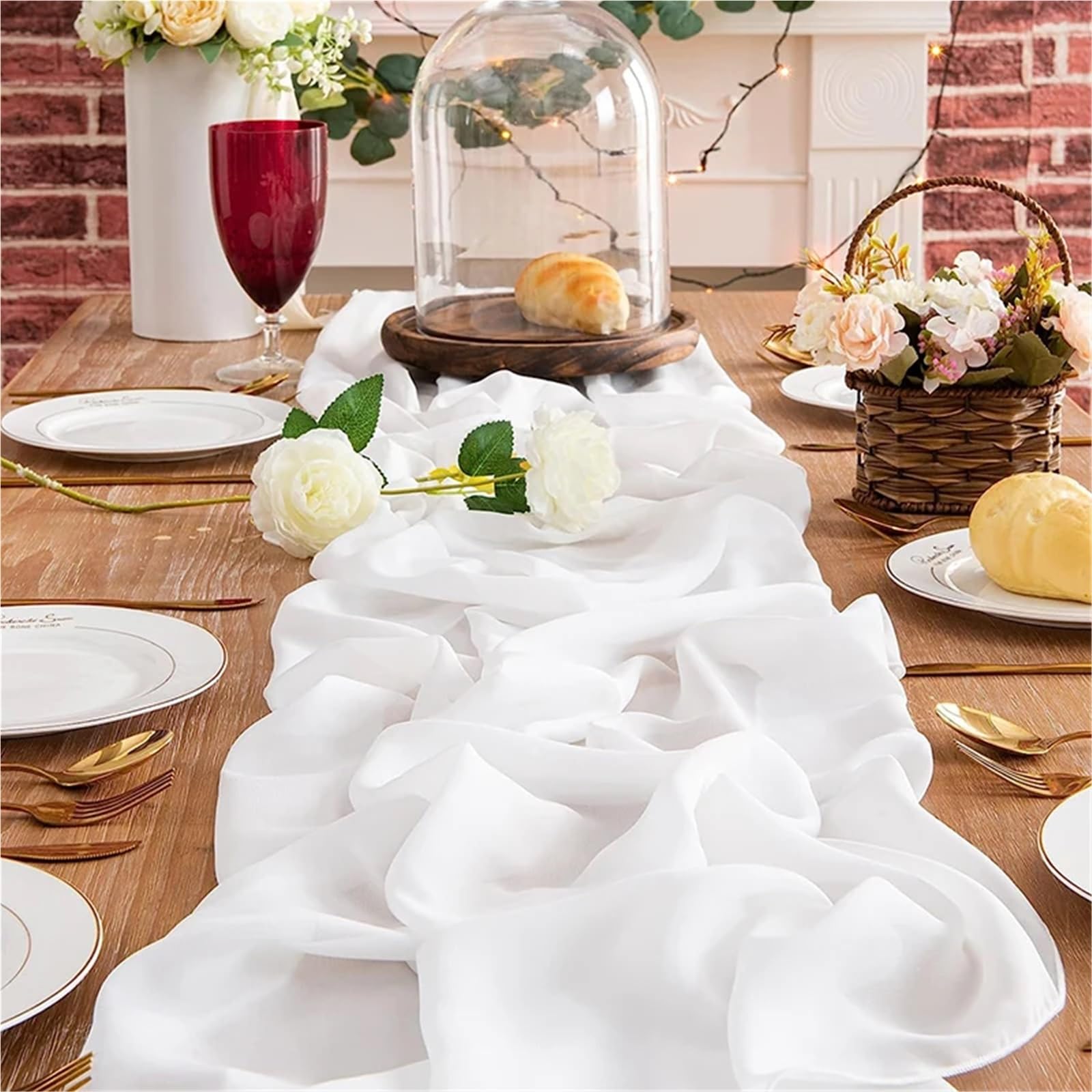 Käsetuch Tischläufer White Chiffon Table Runner Wedding Decoration Birthday Party Christmas Thanksgiving Halloween Events(Rust,70x1000cm)