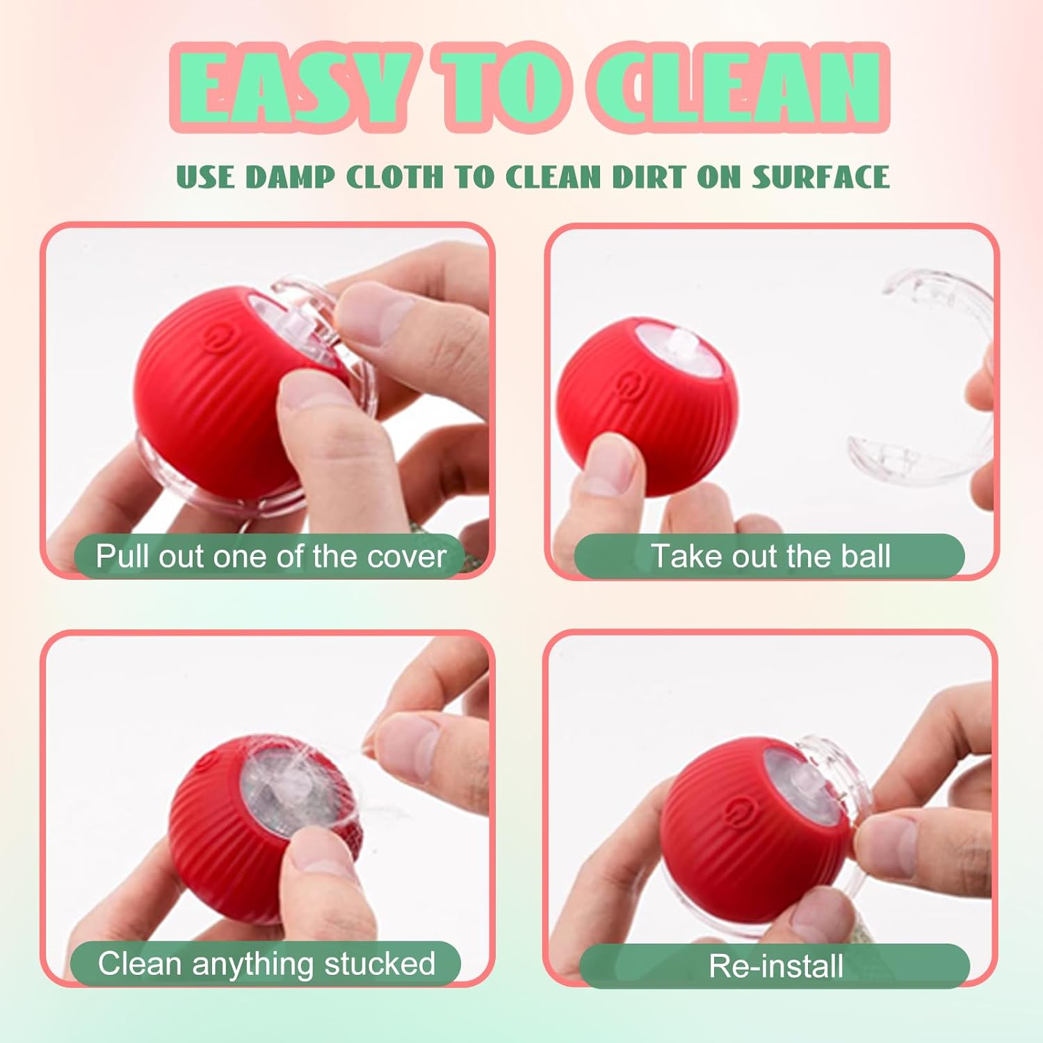 2 Pcs Interactive Cat Toys for Indoor Cats, Automatic Cat Toy with Elastic Mesh Tail, Electric Rolling Ball on Carpet, Chirping and Motion Activate Cat 2 PC Red+Blue image 5 of 9 B0F8VRFPT4