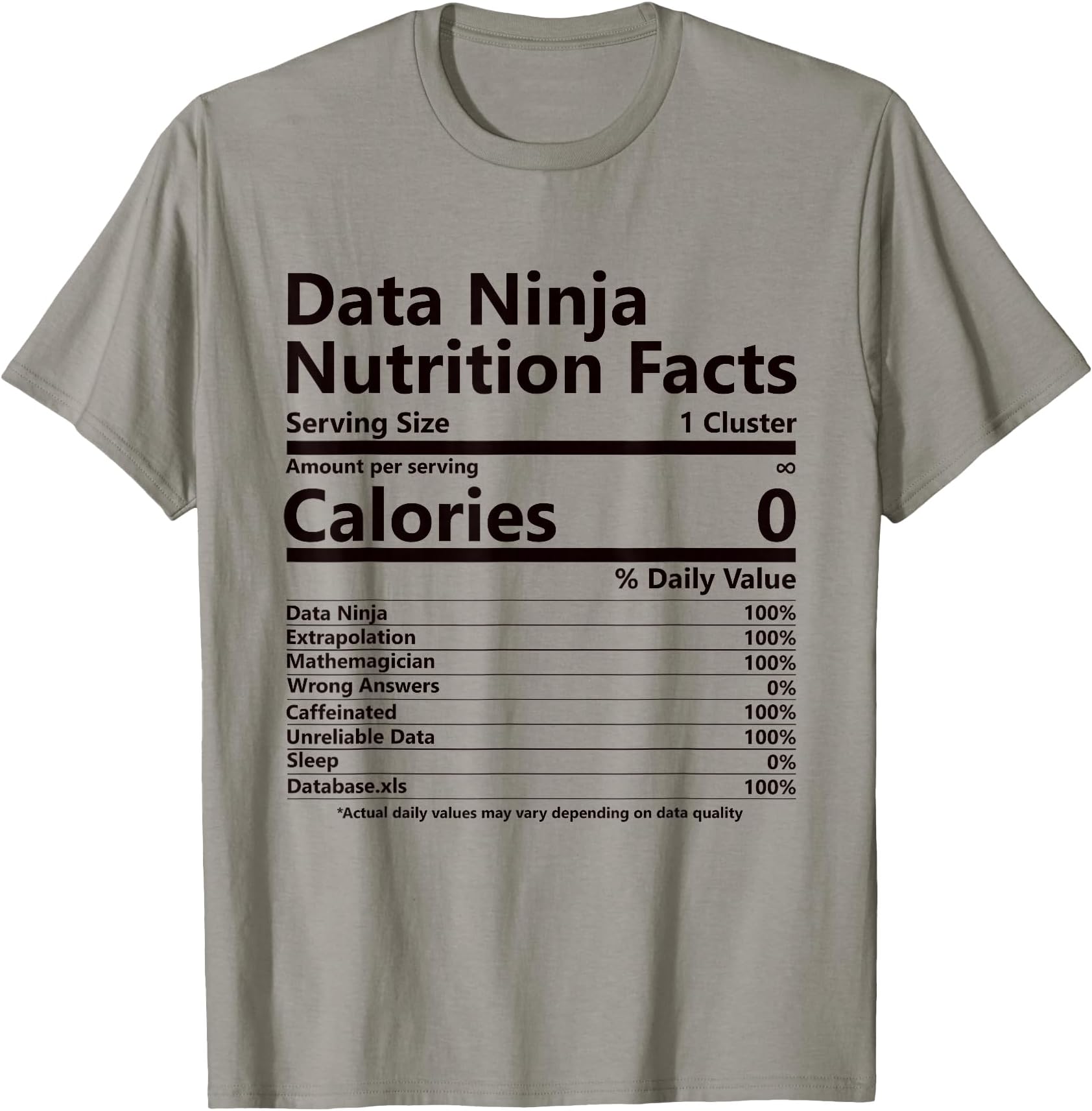 Nutrition Facts Data Ninja Engineer Nerd Scientist T-Shirt