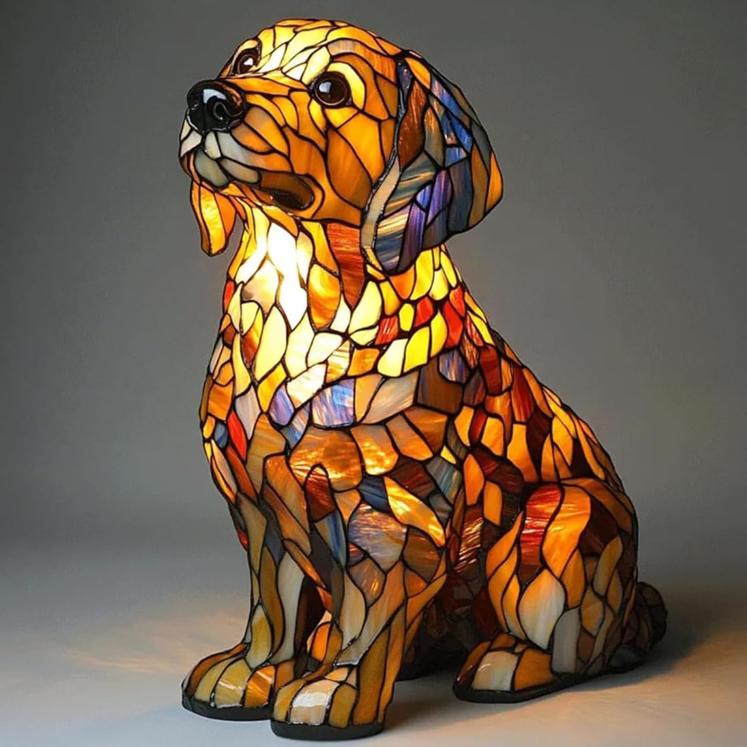 Fkystrix I Cat Lamp & Dog Lamps Night Lights Tabletop Lamp With Warm Ambient Glow - Stained Resin Vintage Bedroom/Office Animal Decor,
