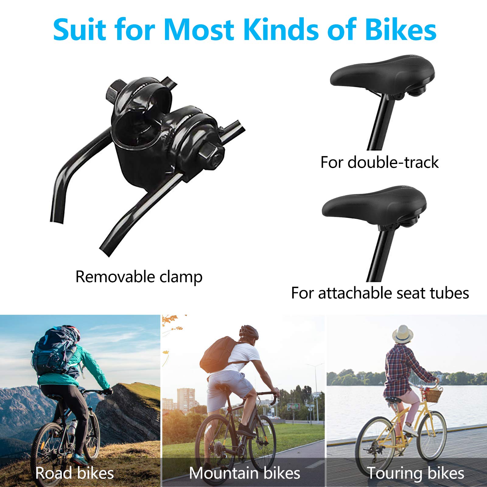 Selle Vélo Omitium Gel Ergonomique - Double Amortisseur Ressort Pour Vtt Ville Noir 293415