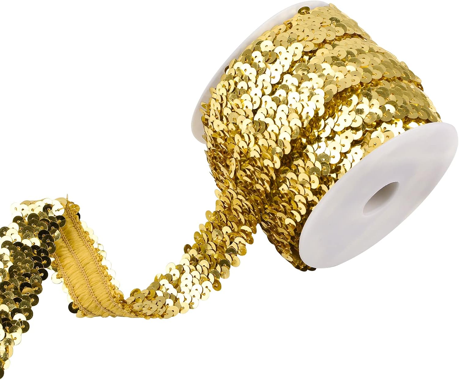 URROMA Gold Glitter 3Rows Crafts Sequin, 10 Yards Flat Glitter Stretch