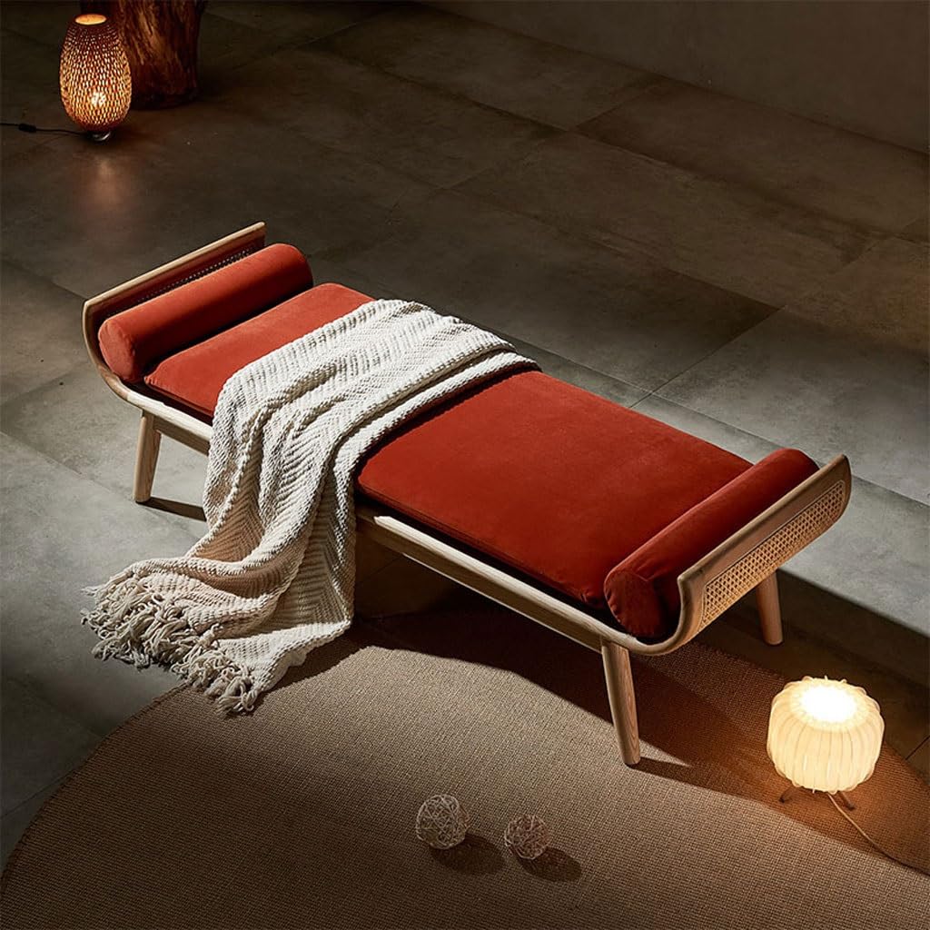 Banco otomano de madera maciza, taburete cambiador de zapatos de puerta, silla de sofá chaise longue, taburete de noche tejido de ratán, banco de dormitorio, banco de comedor
