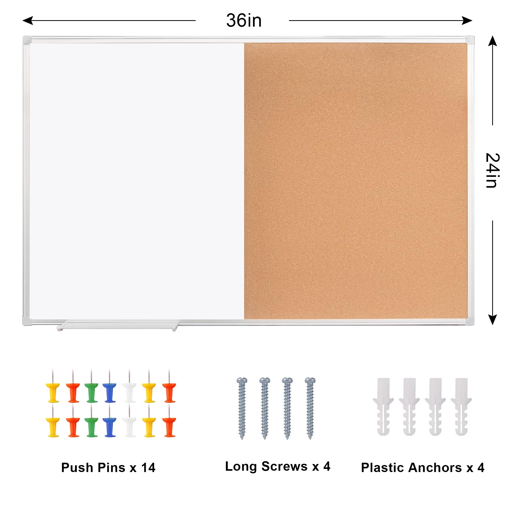 Pinnwand aus Kork, 61 x 91,4 cm, weiß gerahmt, für Nachrichten, große Wandmontage, Pinnwand mit 28 Pinnnadeln