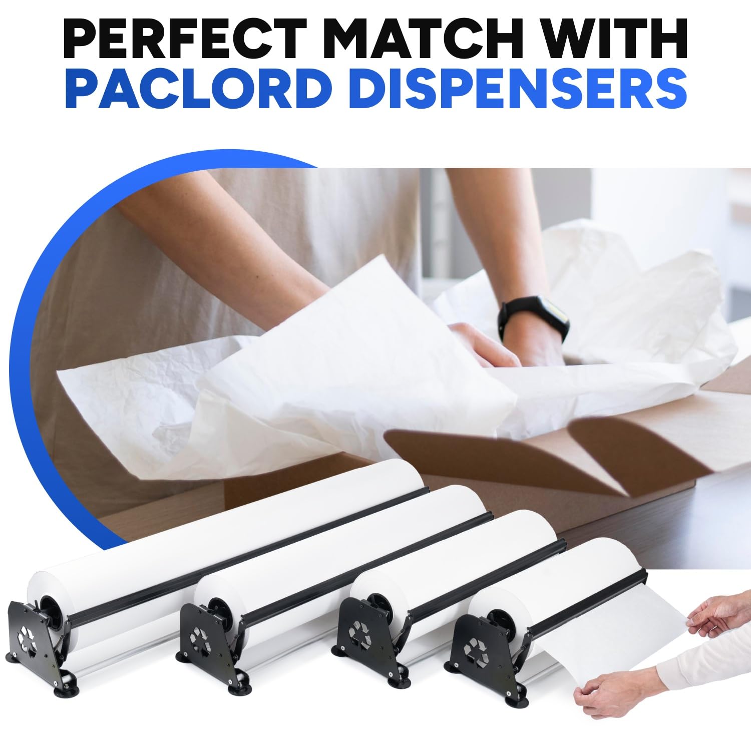 Grand rouleau de papier cadeau blanc de 61 cm x 300 m, qualité standard de 13,6 kg – Fabriqué aux États-Unis – Convient aux distributeurs industriels – Idéal pour l'emballage, le remplissage