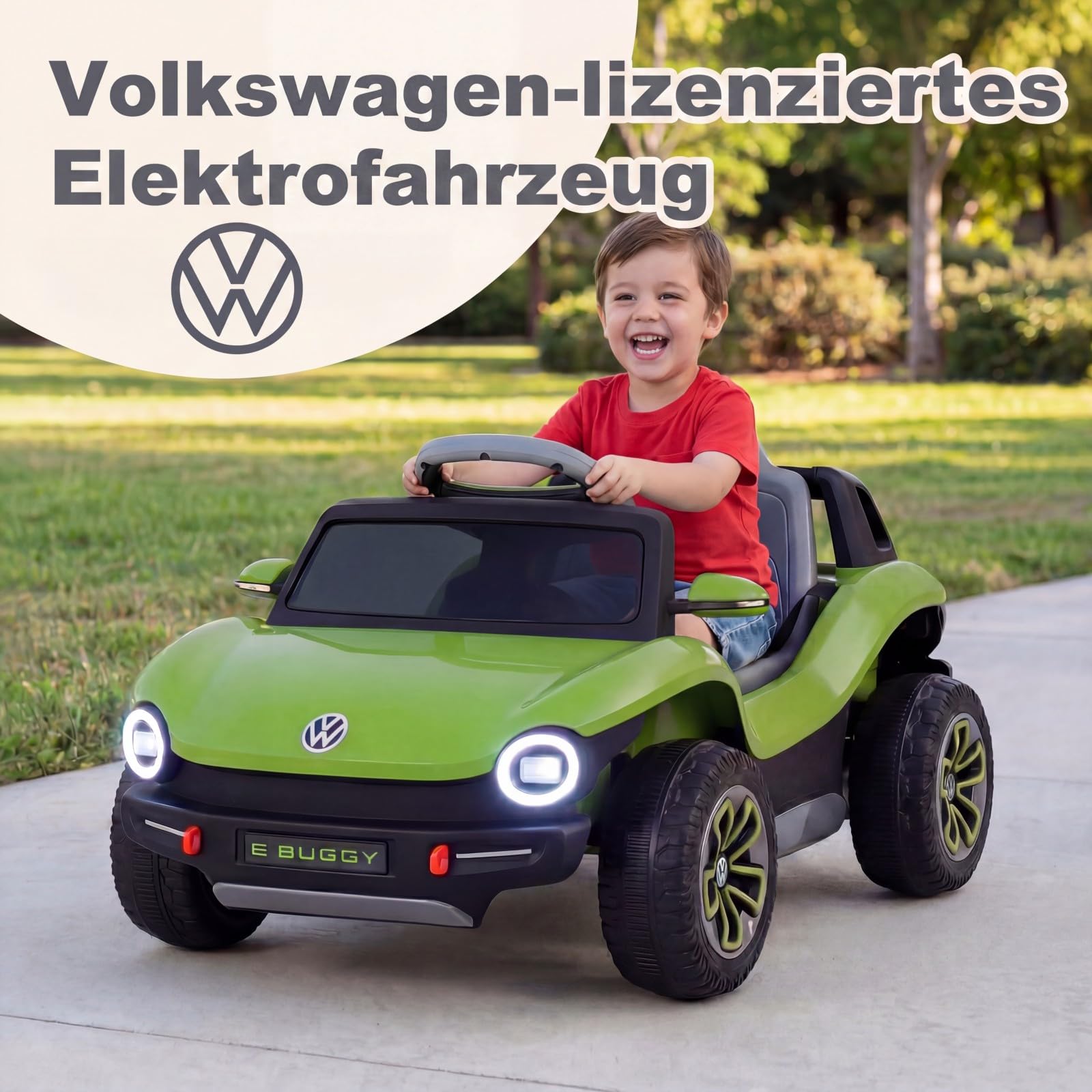 GOPLUS Samochód elektryczny dla dzieci VW, 12 V, dziecięcy samochód elektryczny, z pilotem zdalnego sterowania i łagodnym rozruchem, pojazd dziecięcy z reflektorem LED, muzyką i klaksonem, samochód