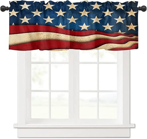 Cortinas de cenefas para ventanas del 4 de julio, diseño de bandera estadounidense, rayas, estrellas, patriótico, para el día de la independencia,