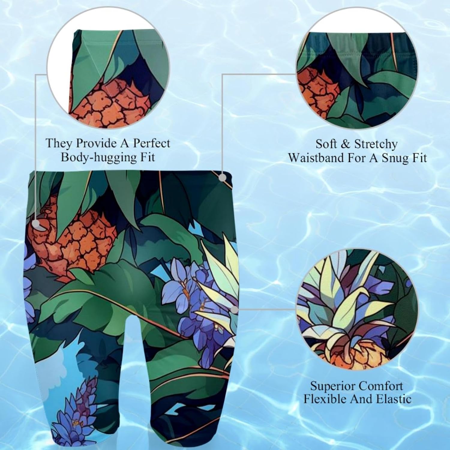 Swimsuit Mens Swim Jammers Endurance Long Racing Training Swimsuit,Colored Pineapple