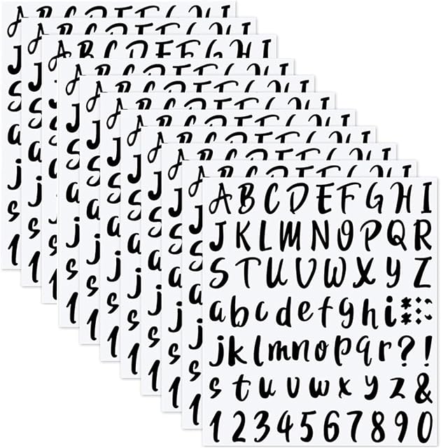 Juliyeh 11 Sheets Black Letter Stickers Alphabet Number Stickers Vinyl Self-Adhesive Decals for Mailbox, Sign, Scrapbook, Window, Door