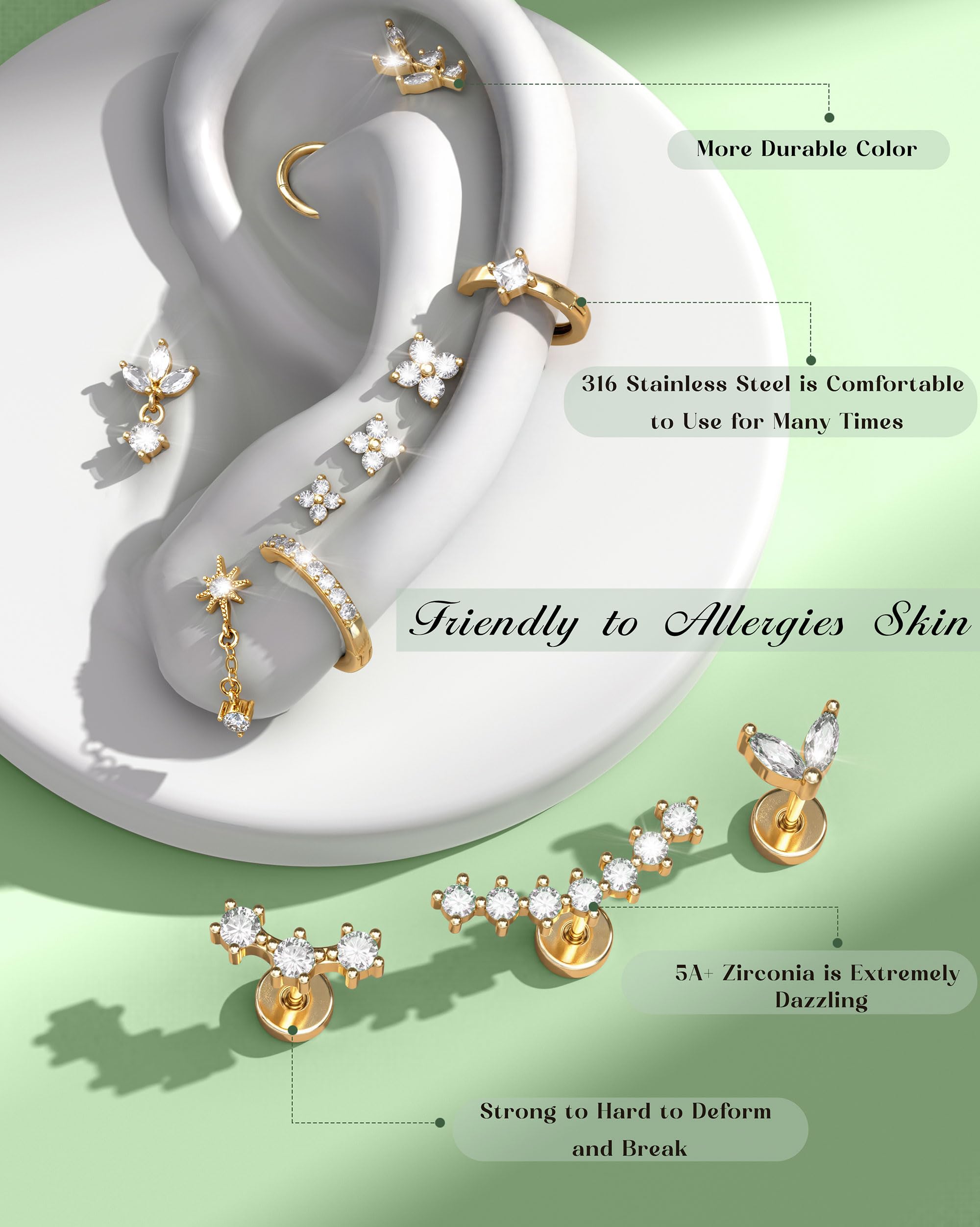 Helix Piercing Schmuck Set mit Ohrringen aus Chirurgenstahl