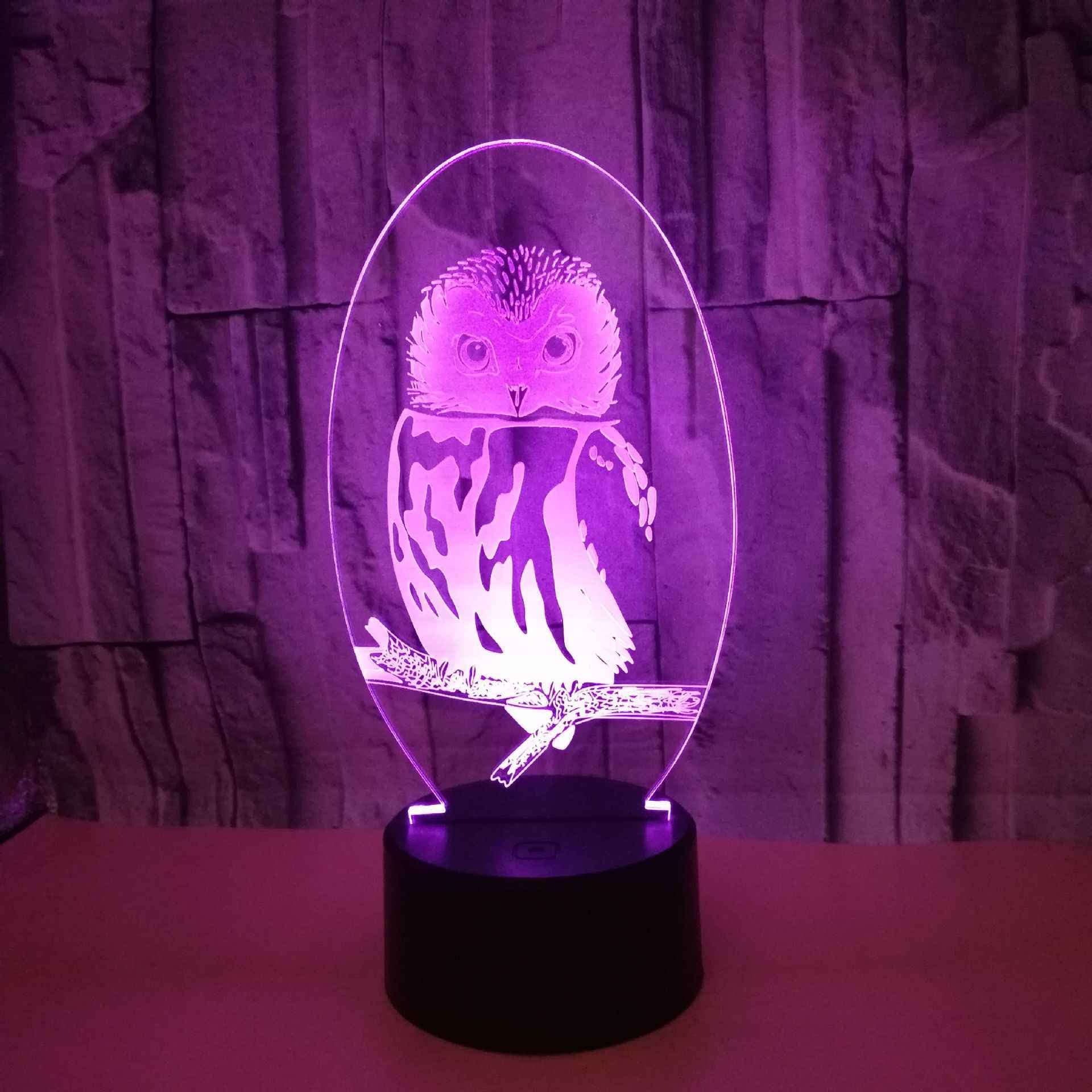 Luce notturna a forma di gufo 3D con telecomando, 16 colori, illusione