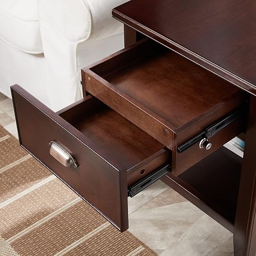 Miniatura 126 de Leick Home 23007 Chisel & Forge - Mesa auxiliar de metal y madera mixta con un cajón, diseño X con estante, gris ahumado y negro mate, 22 x 24 x 24