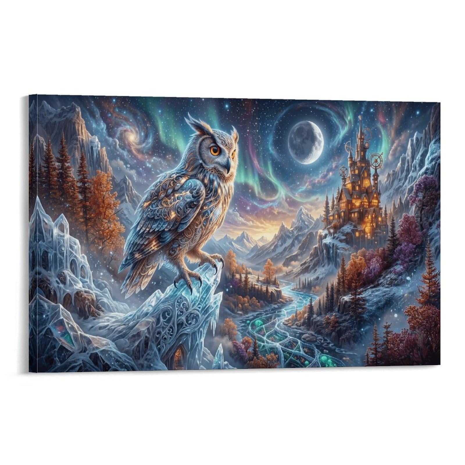 XPASHIQWC Owl Wall Decor Poster Aurora Snow Mountain Canvas Prints Picture Modern Wall Art Picture Wall Hanging for Bedroom Living Room Decor 20x30inch(50x75cm)