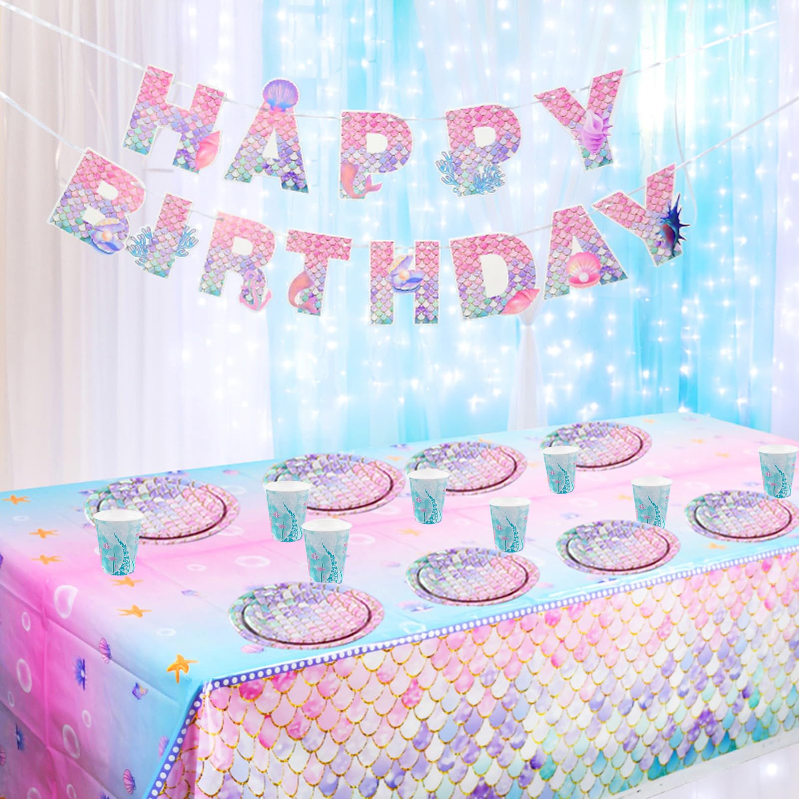 Dekoracje urodzinowe syrenki, 32 szt., papierowe talerze na baby shower, artykuły imprezowe, syrenka pod morzem, impreza tematyczna, jednorazowe talerze obiadowe dla syrenek, księżniczki, na przyjęcie