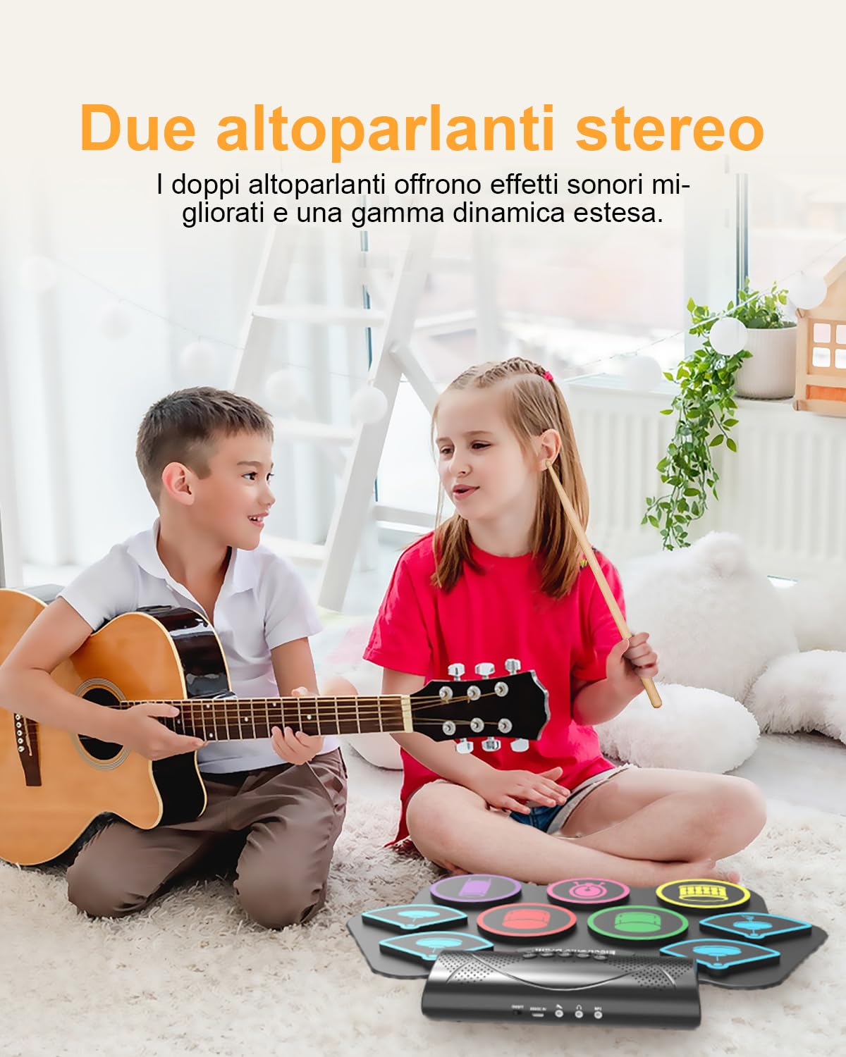 Tamburi elettronici, 9 cialde, batteria elettronica pieghevole, con bacchette, set elettrico portatile, con Bluetooth, per bambini, principianti compleanno e regalo