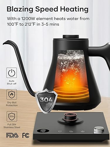 Miniatura 5 de Hervidor eléctrico de cuello de cisne, control exacto de temperatura y modo de retención, café y té de vertido rápido, acero inoxidable 304 premium,