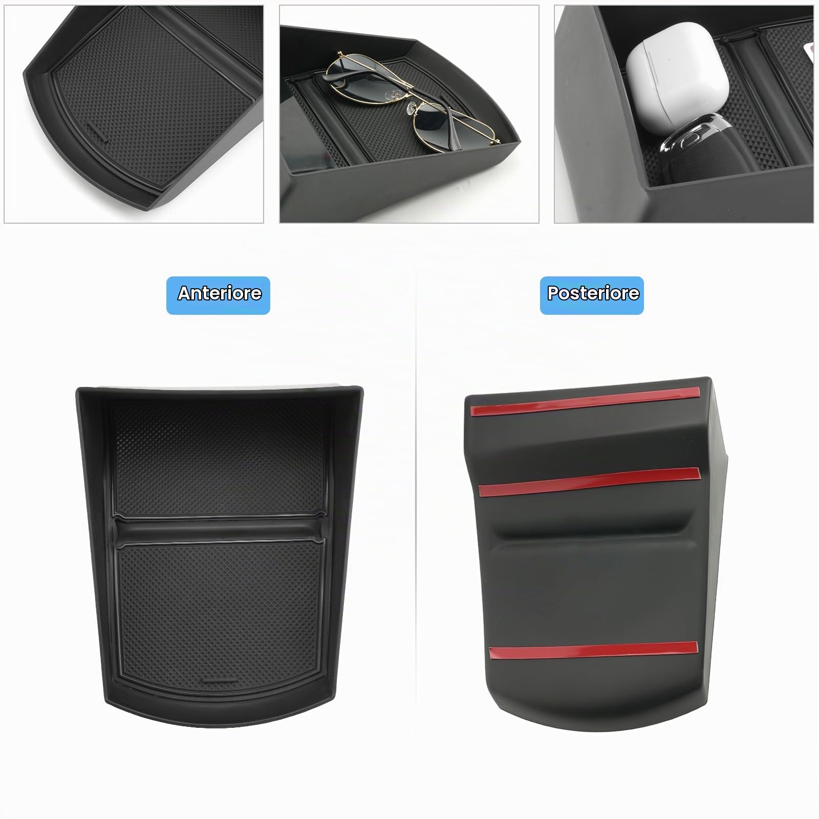 Vano Portaoggetti del Cruscotto Centrale Compatibile con Renault Captur 2 2019-2024, Console Centrale Portaoggetti, Captur Organizer per Console Centrale con Tappetino Antiscivolo (Nero)