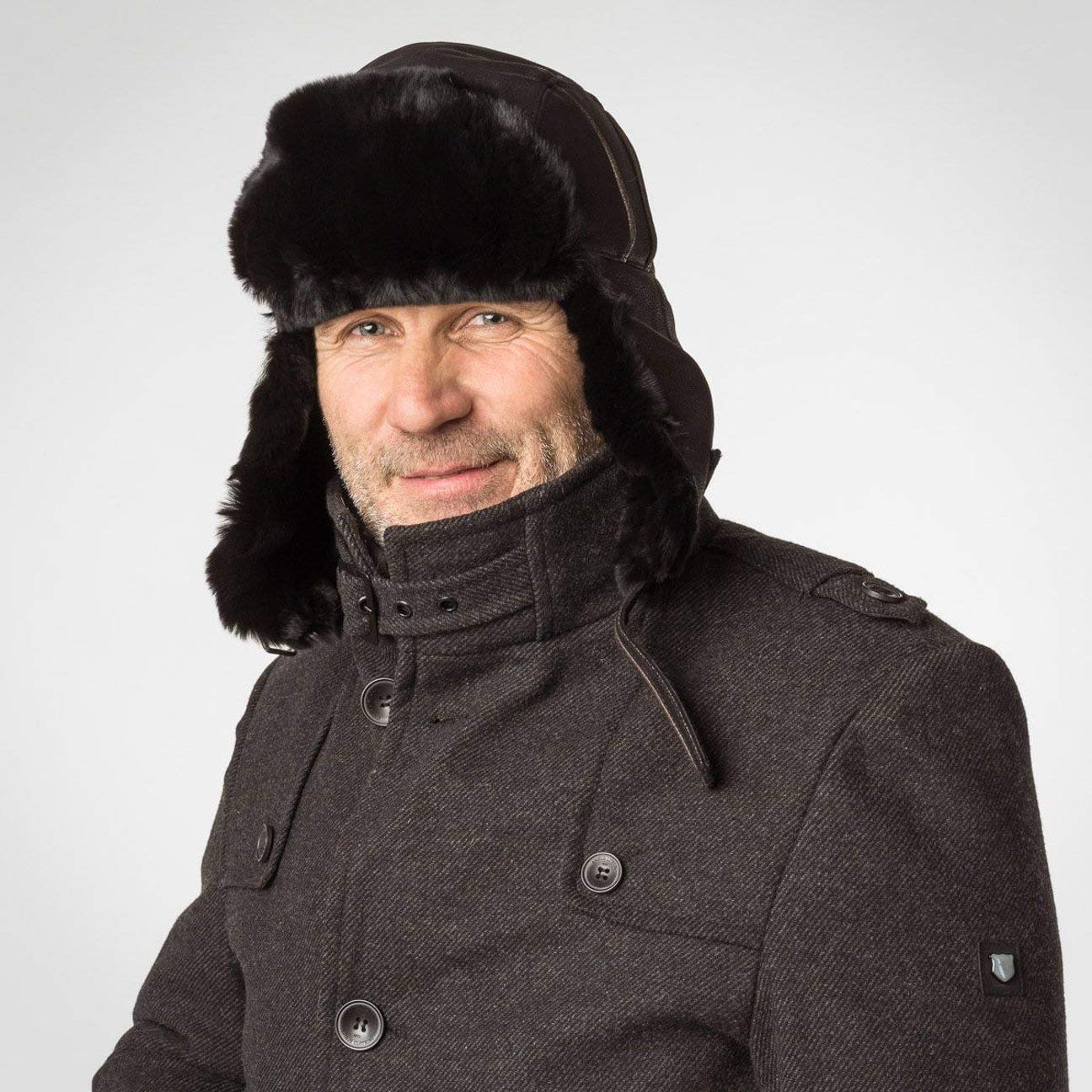 Hutshopping Skóra Uschanka czapka lotnika czapka futrzana czapka pilotka z klapkami na uszy, brązowy, 62/63 cm