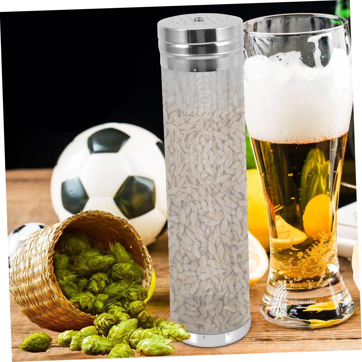 COLLBATH 1set Stainless Steel Hop Filter Cylinder Reusable Strainer for Home Brewing Easy to Clean for Beer and Wine Making Cleaning Brush