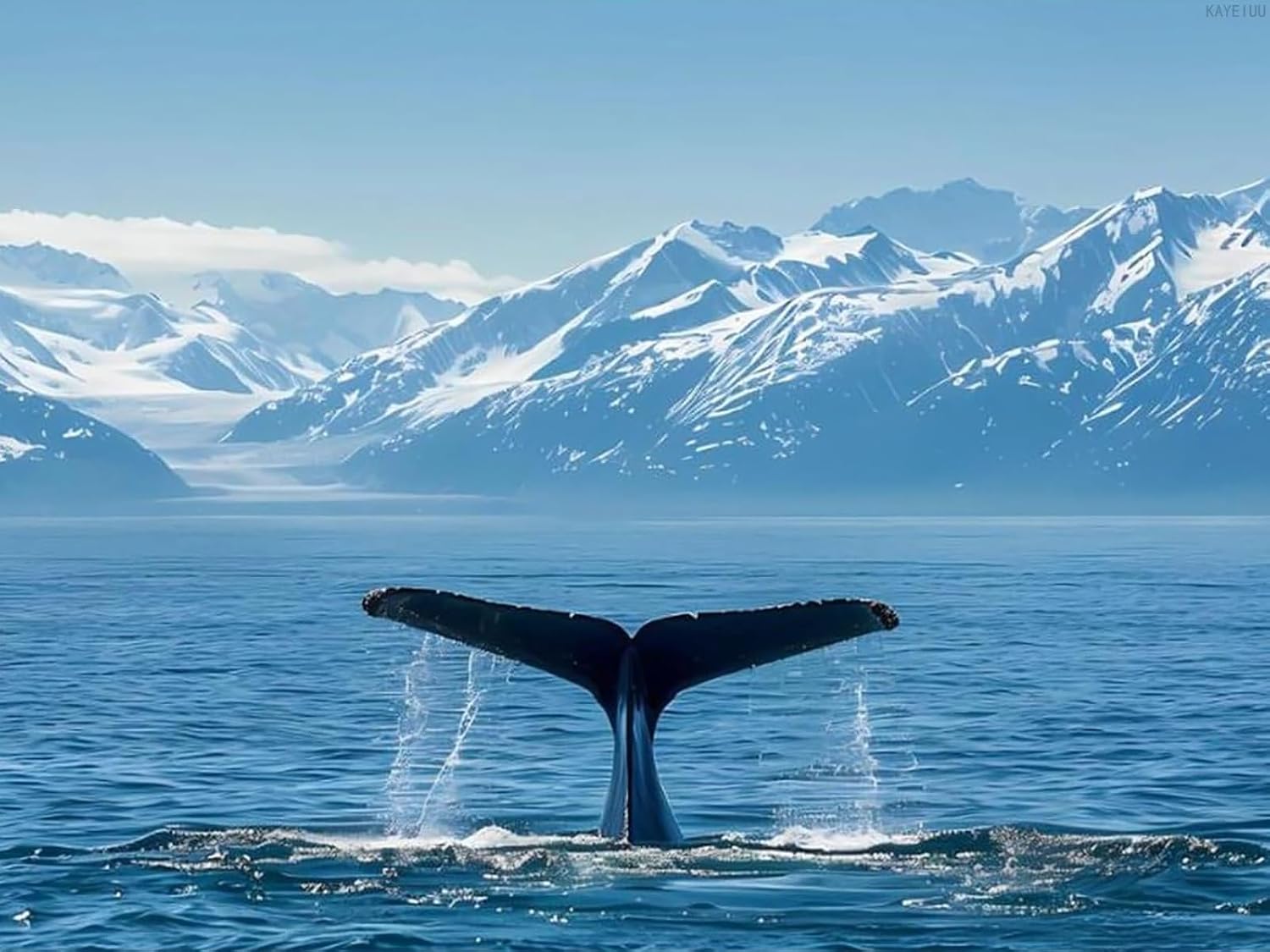 KAYEIUU USA Alaska Whale Tail in Mountaines Adults Diamond Painting Kits Round Drill Art Painting Kits Crafts Kits for Home Decor 12x16 inch