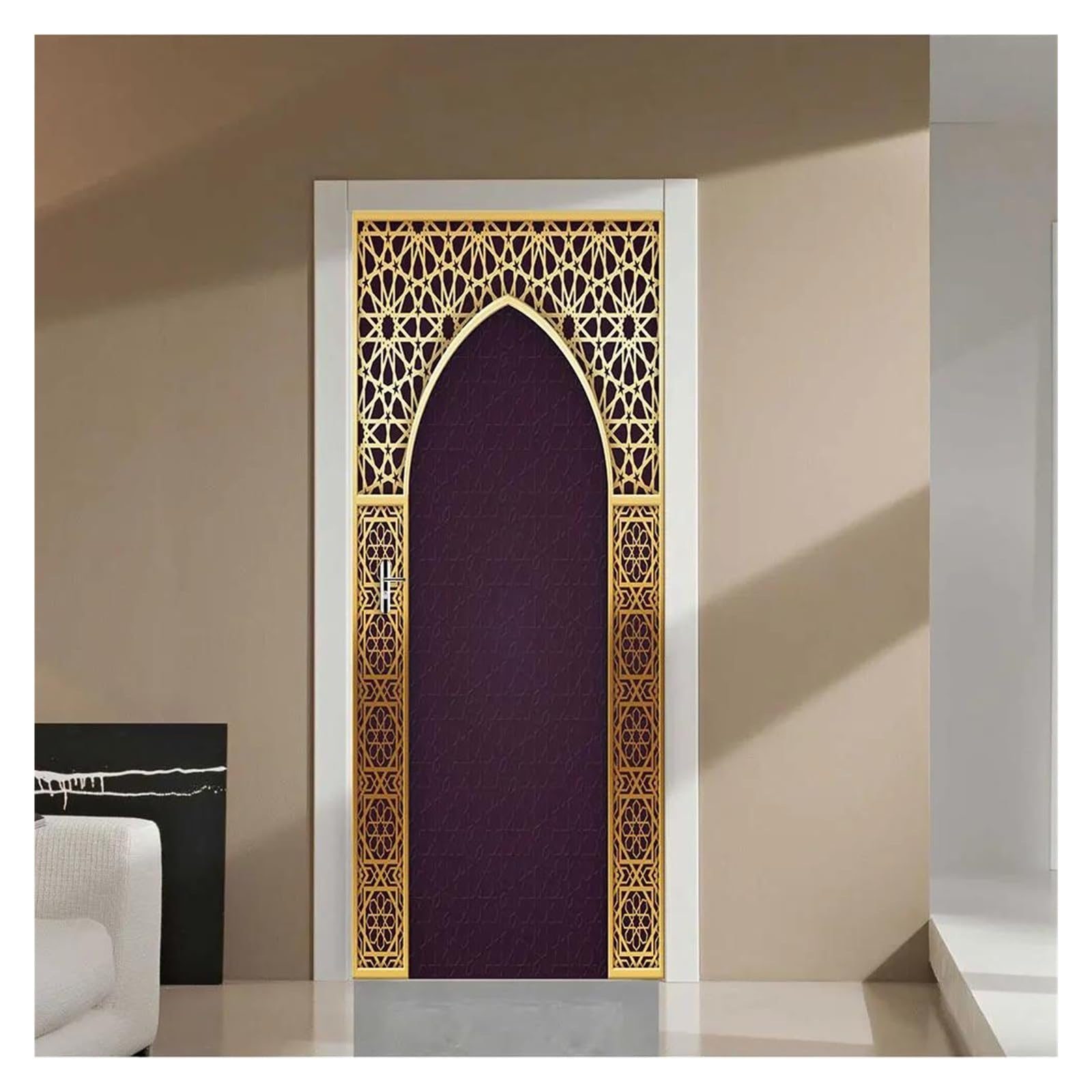 Autocollant Mural Style Portail Musulman Doré - Lot De 2 Pièces | Décoration Intérieure