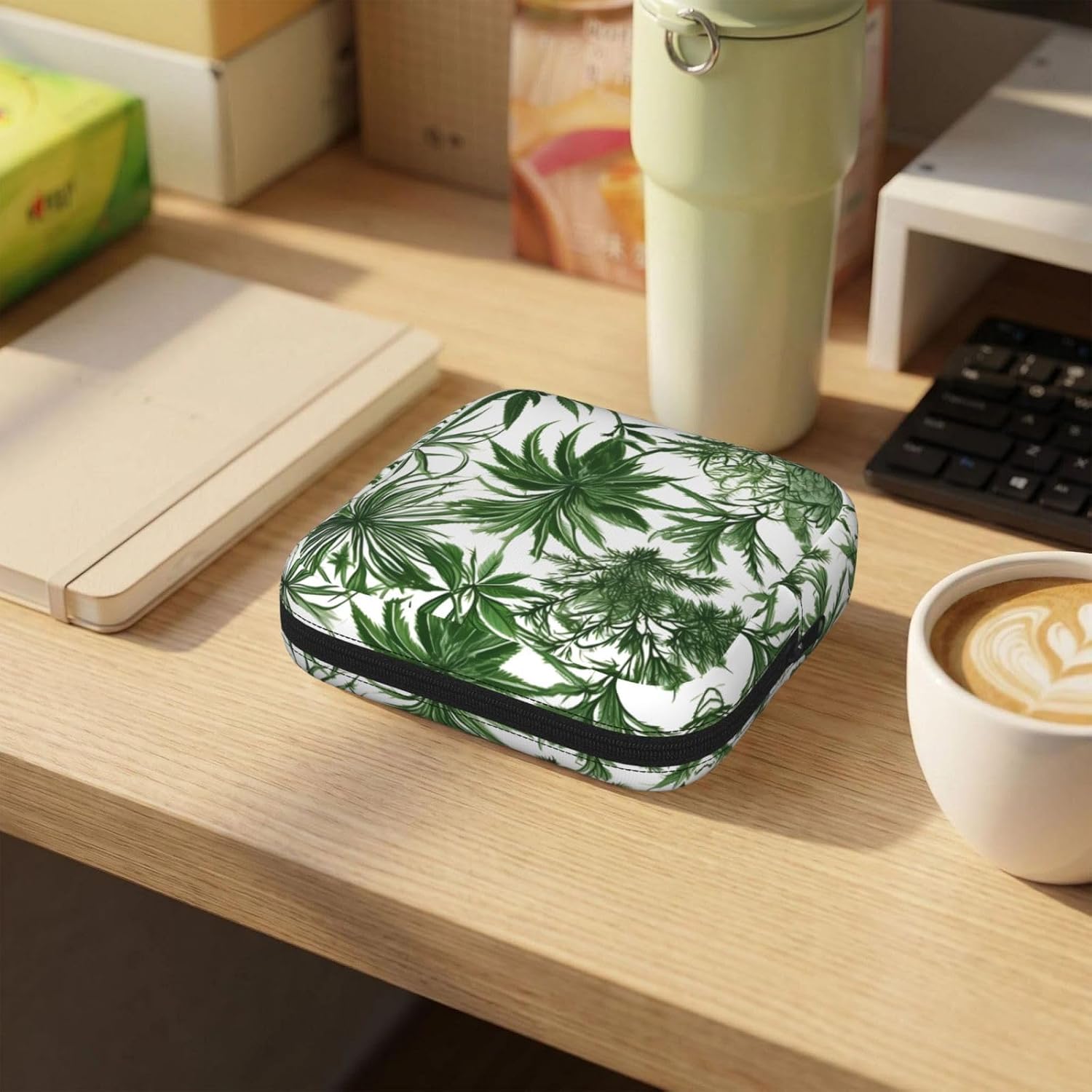 Flowering Herbs and Herbaceous Plants Print Multifunctional Storage Bag Pad Bag Skin-Friendly Period Pouch Reusable Tampon Bag for Female