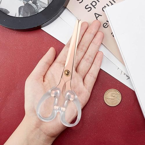 Miniatura 3 de SUNNYCLUE Tijeras de mango acrílico de 6.3 pulgadas, tijeras de acero inoxidable, tijeras de papel, tijeras de borde redondo, tijeras de acero