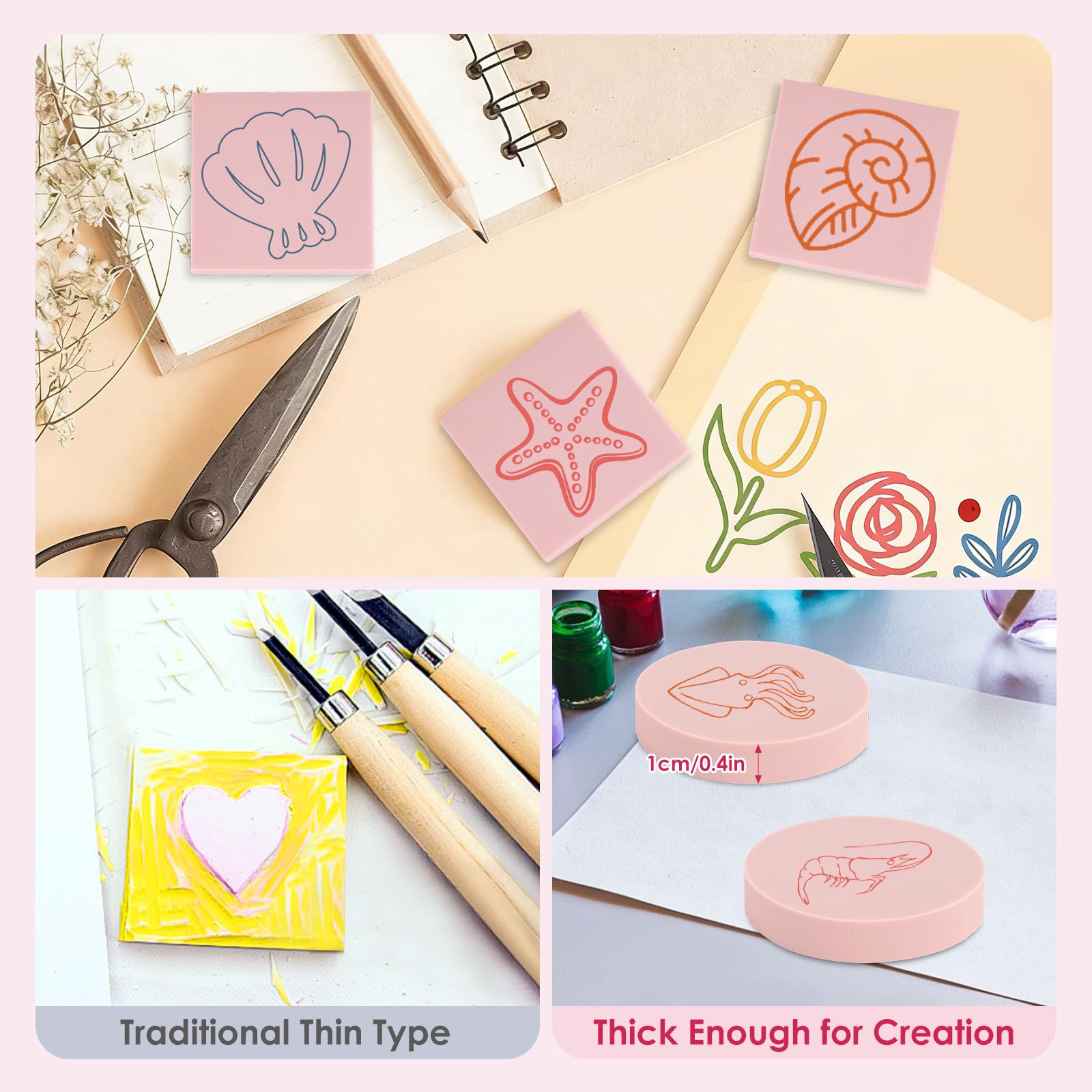 30 Stück Gummi Schnitzblöcke, 5 x 5 x 1cm Gummistempel Blöcke, Quadrat Mehrzweck Rosa Stempelblöcke Schnitzen Gummiplatte Gummiblock für DIY, Basteln, Handwerk Stempel, Gravur, Bastelbedarf Postkarten
