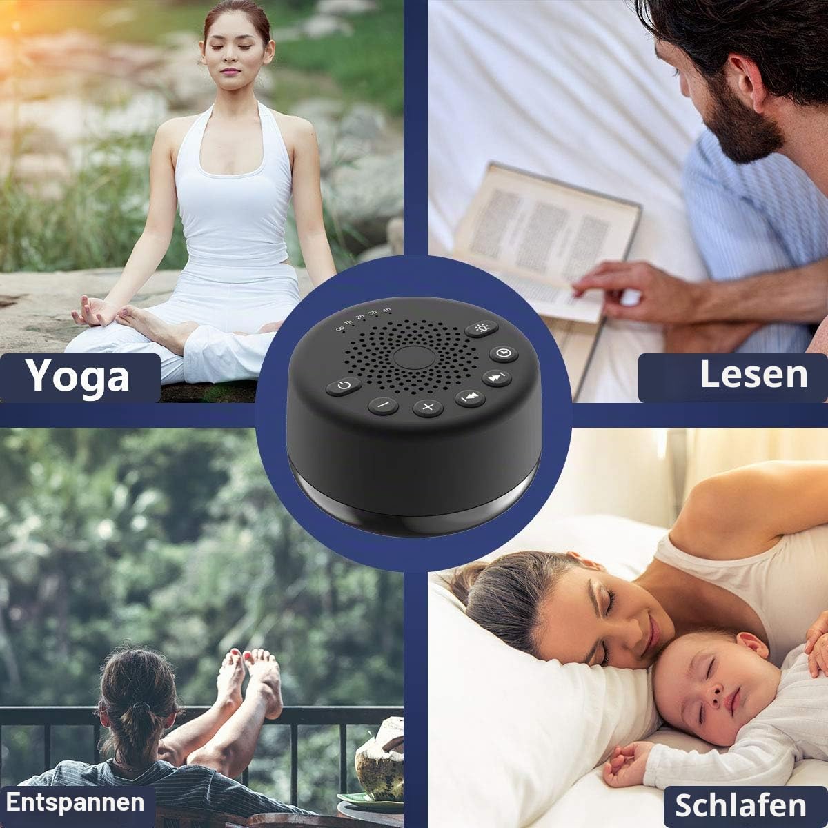 Easysleep Sound White Noise Machine mit 25 beruhigenden Geräuschen und Nachtlichtern mit Memory-Funktion, 32 Lautstärkestufen und 5 Schlaf-Timer (Schwarz ohne licht)