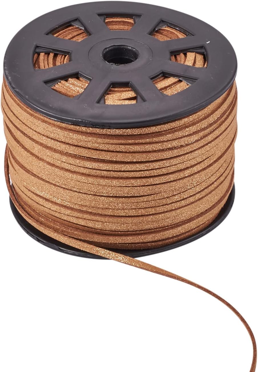 FASHEWELRY 100 Yards Faux Suede Cord 5mm Flat Micro Fiber Lace Faux Suede Leather Cord for Beading Lacing Crafts (Pale Goldenrod)