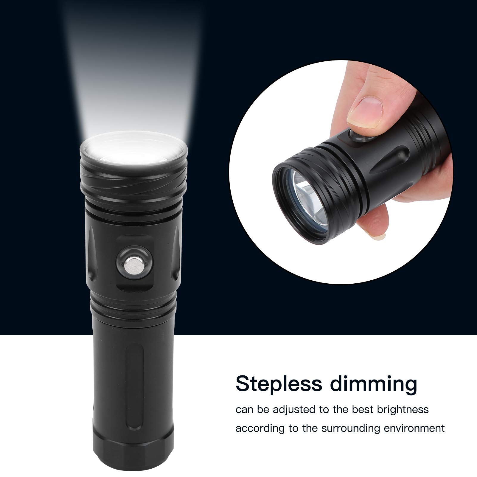 Torcia Subacquea, Torcia Impermeabile IPX8 Torcia Subacquea a LED per Immersione Lampada Professionale e Ricaricabile per Illuminazione Subacquea