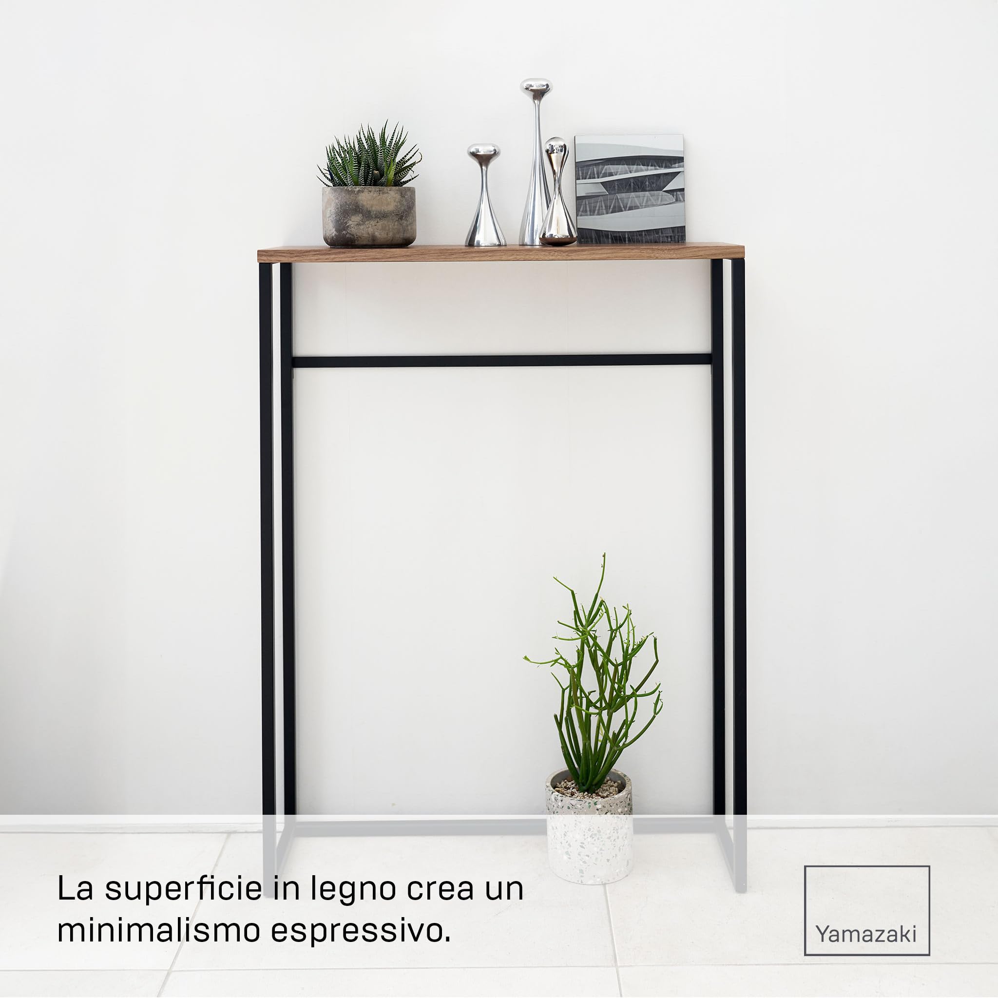 YAMAZAKI 5165 TOWER Console Table, black, Steel/Wood, 60 x 18.5 x 80.5 cm