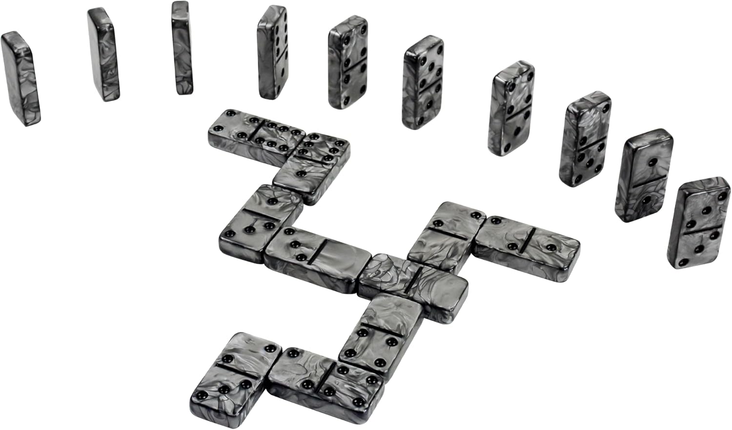 Dominos Set for Adluts - Double 6 Jumbo Domino Set - 28 Thick Marbleized Black and Gray Tiles - Dominoes Set for Adults and Kids, Classic Board Game for Family Nights & Travel (Black & Grey Case)
