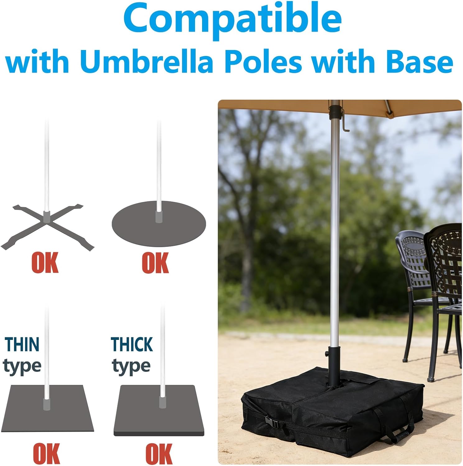 SUQ I OME Outdoor Umbrella Base Weight Bag, Fillable Sand Bags for Patio Garden Umbrella Stand,Square